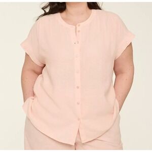 Lane Bryant Linen Button Down Shirt Lightweight Coastal Preppy Balletcore Summer